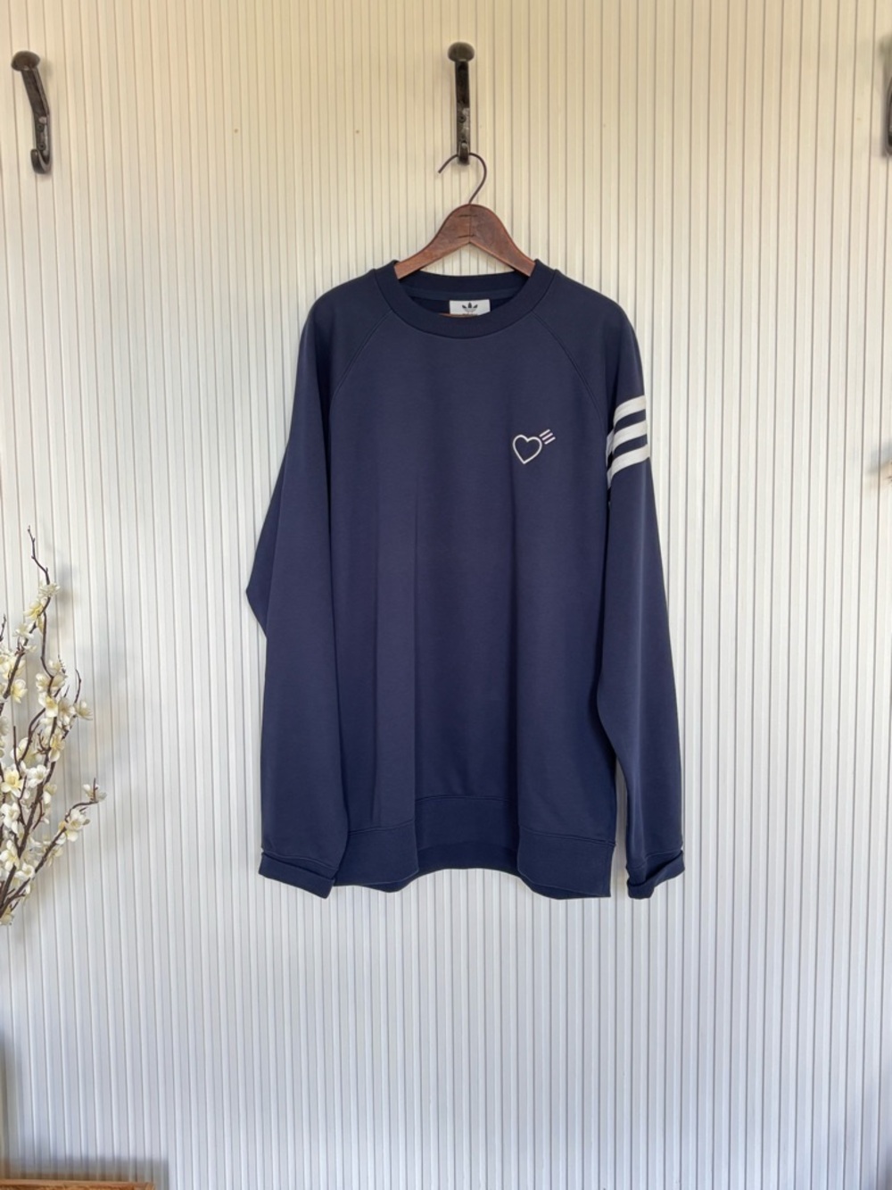adidas + Human Made (Pharrell) Navy Crewneck Sweatshirt with Heart Embroidery